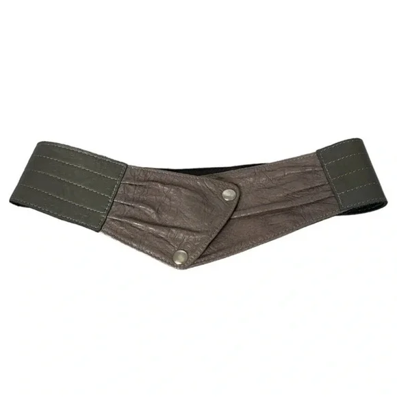 VINTAGE Cokluch Two Tone Grey Wide Asymmetrical Leather Belt Snap Closure Size S - Picture 10 of 10